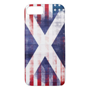 Scottish American Flag Wood Grain & Paintstrokes iPhone 8/7 Case