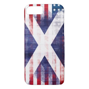 Scottish American Flag | Wood Grain & Paintstrokes Iphone 8/7 Case by SnappyDressers at Zazzle
