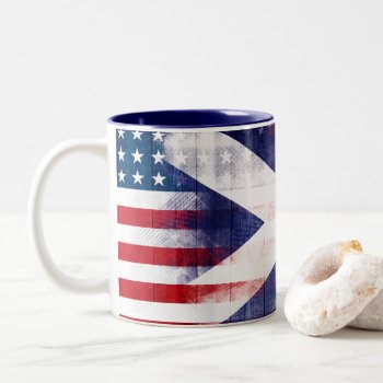 Scottish American Flag | Wood Grain & Paintstrokes Two-tone Coffee Mug by SnappyDressers at Zazzle