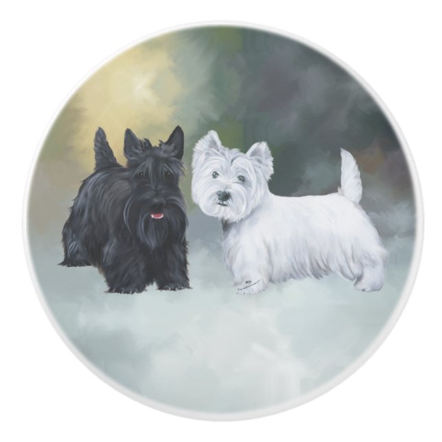 Scottish and West Highland Terriers Ceramic Knob (Front)