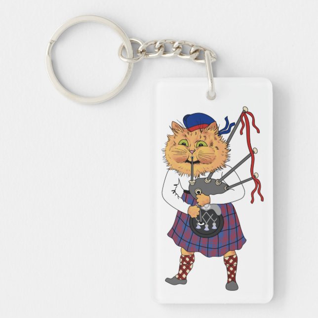 Scottish Bagpipe Cat Louis Wain Keychain (Front)