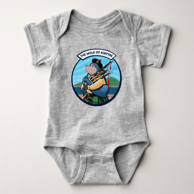 Scottish Bagpipe Playing Mole Of Kintyre Pipe Band Baby Bodysuit (Front)
