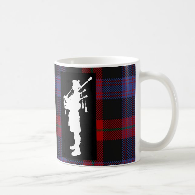 Scottish Bagpiper on Clan Brown Tartan Coffee Mug (Right)