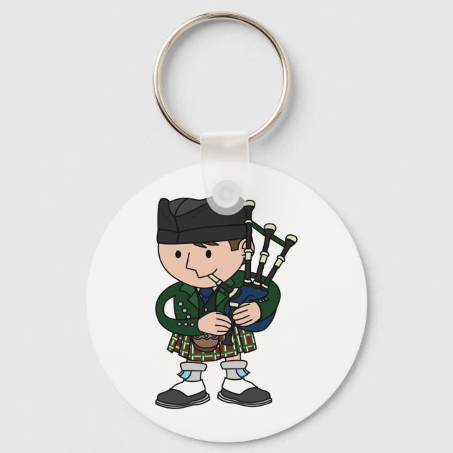 Scottish bagpiper playing bagpipes keychain (Front)
