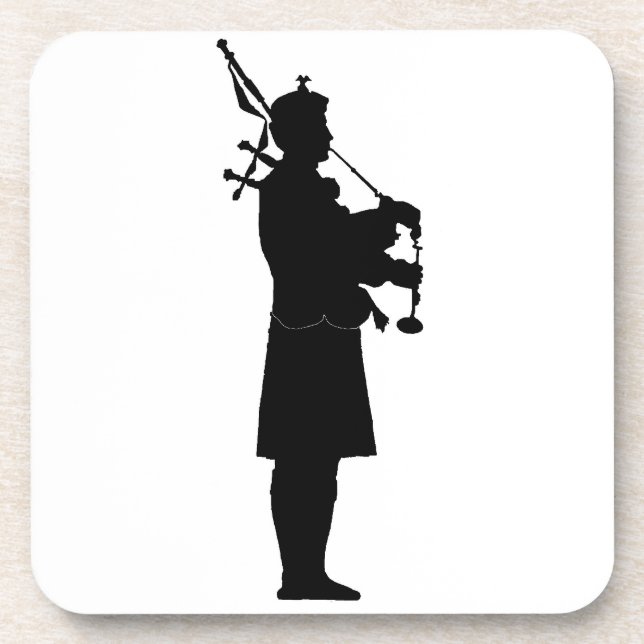 Scottish Bagpiper Silhouette Beverage Coaster (Front)