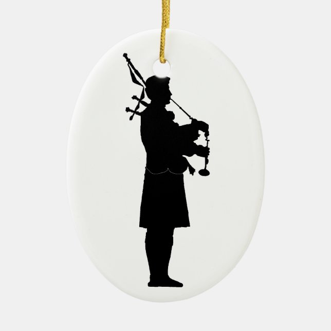 Scottish Bagpiper Silhouette Ceramic Ornament (Front)