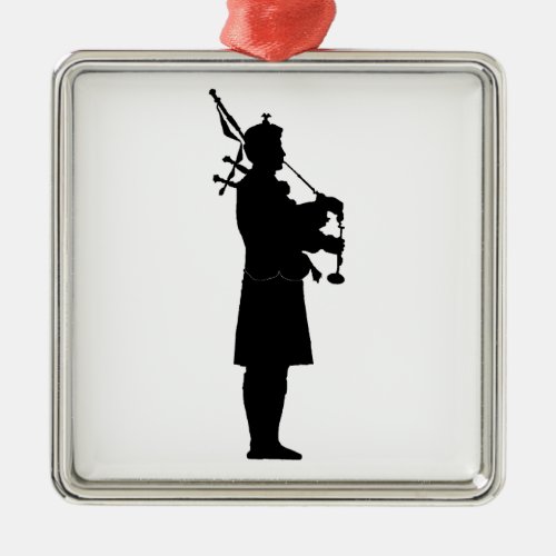 Scottish Bagpiper Silhouette Metal Ornament