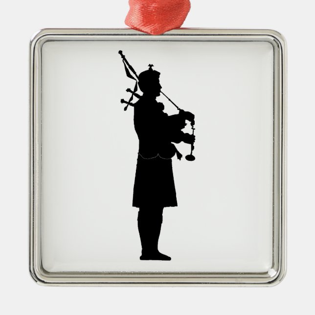 Scottish Bagpiper Silhouette Metal Ornament (Front)