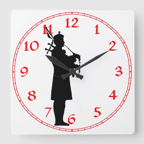Scottish Bagpiper Silhouette Square Wall Clock