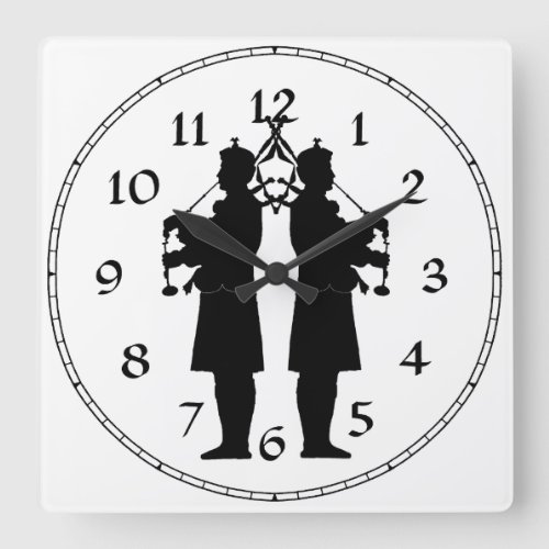 Scottish Bagpipers Silhouette Square Wall Clock