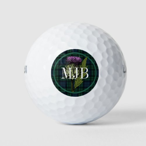 Scottish Black Watch TartanThistle Monogram Golf Balls