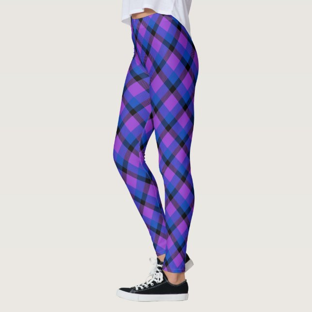 Scottish Blast Purple Blue and Black Tartan Plaid Leggings (Left)