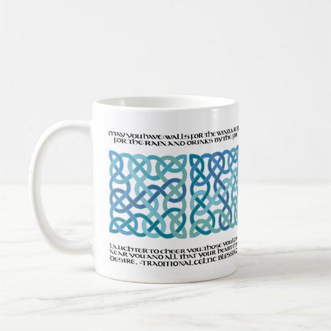 Scottish Blessing Calligraphy with Celtic Knots Coffee Mug (Left)