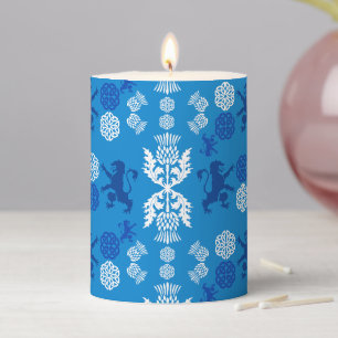 Scottish Blue And White Pillar Candle