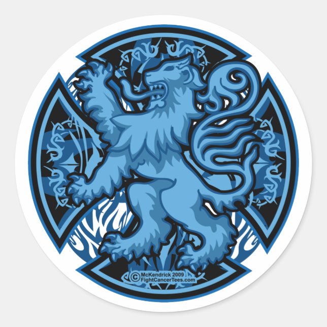 Scottish Blue Lion Cross Classic Round Sticker (Front)