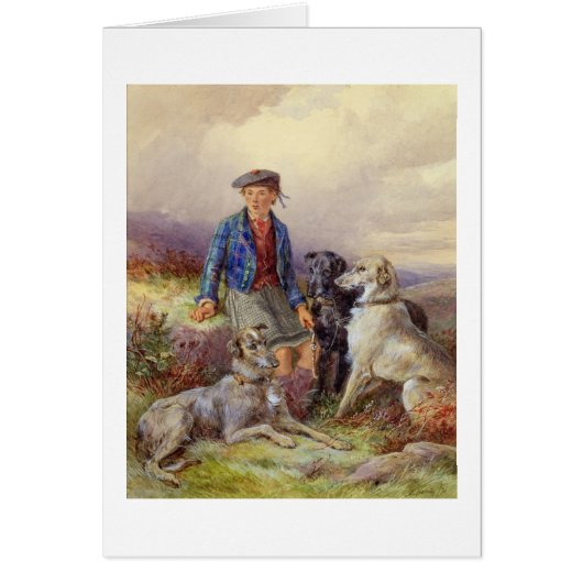 Scottish boy with wolfhounds in a Highland landsca (Front)
