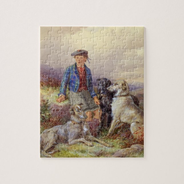 Scottish boy with wolfhounds in a Highland landsca Jigsaw Puzzle (Vertical)