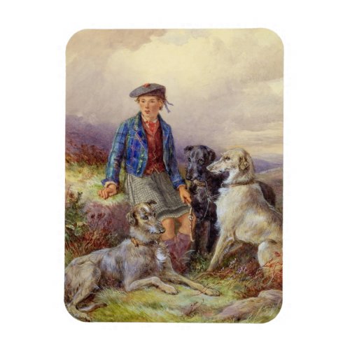 Scottish boy with wolfhounds in a Highland landsca Magnet