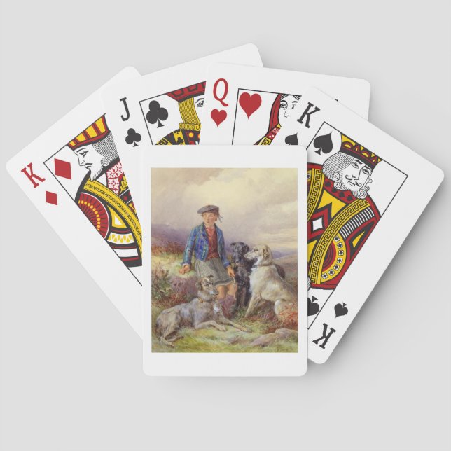 Scottish boy with wolfhounds in a Highland landsca Poker Cards (Back)