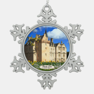 Scottish Brodie Clan's Castle Photo Snowflake Pewter Christmas Ornament