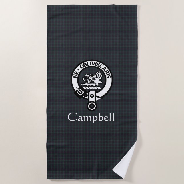 Scottish Campbell Crest Badge & Tartan  Beach Towel (Front)