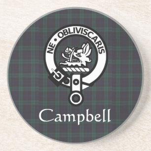 Scottish Campbell Crest Badge & Tartan Coaster