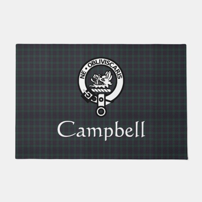 Scottish Campbell Crest Badge & Tartan  Doormat (Front)