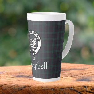 Scottish Campbell Crest Badge & Tartan Latte Mug