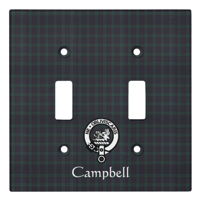 Scottish Campbell Crest Badge & Tartan  Light Switch Cover (Front)