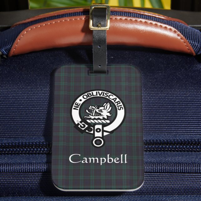 Scottish Campbell Crest Badge & Tartan  Luggage Tag (Front Insitu 2)