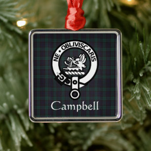 Scottish Campbell Crest Badge & Tartan Metal Ornament