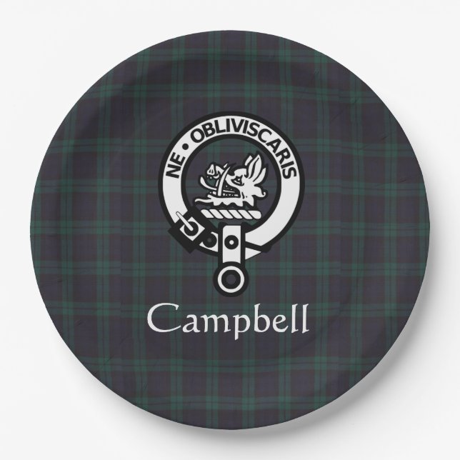 Scottish Campbell Crest Badge & Tartan Paper Plates (Front)