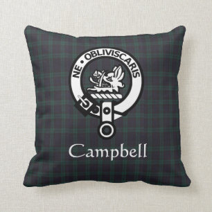 Scottish Campbell Crest Badge & Tartan Throw Pillow
