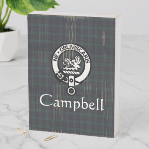 Scottish Campbell Crest Badge & Tartan Wooden Box Sign