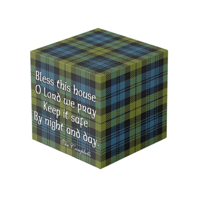 Scottish Campbell Family Tartan House Blessing Cube (Front Angled)