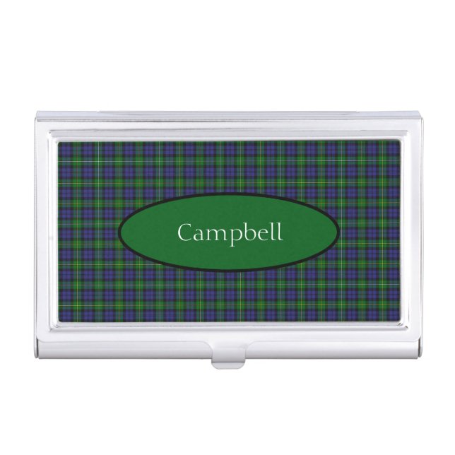 Scottish Campbell Family Tartan Personalized  Business Card Case (Front)