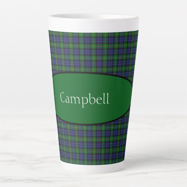 Scottish Campbell Family Tartan Personalized  Latte Mug (Front)