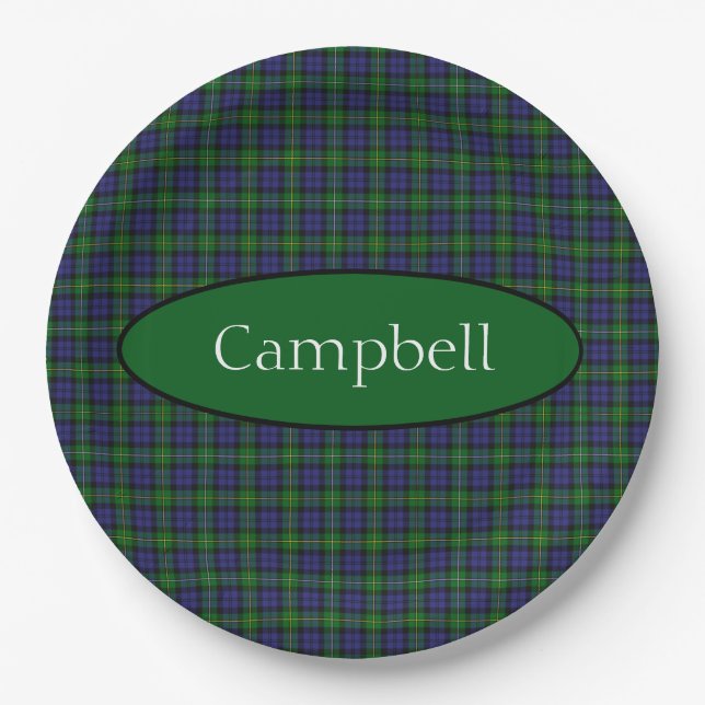 Scottish Campbell Family Tartan Personalized  Paper Plates (Front)