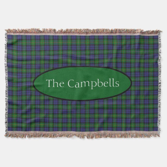 Scottish Campbell Family Tartan Personalized  Throw Blanket (Front)