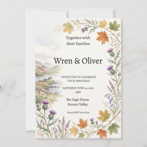 Scottish Canadian Maple Thistle Wedding Invitation