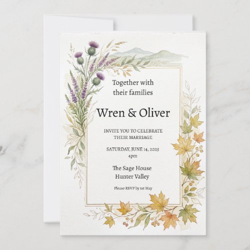 Scottish Canadian Maple Thistle Wedding Invitation