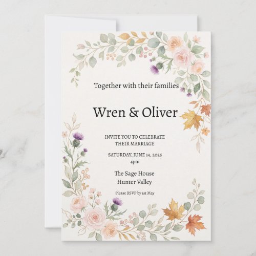 Scottish Canadian Maple Thistle Wedding Invitation