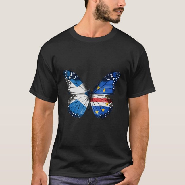Scottish Cape Verdean Flag Butterfly T-Shirt (Front)