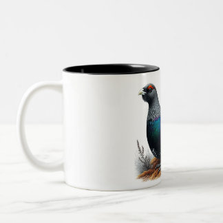 Scottish Capercaillie on in heather. Pen and Ink Two-Tone Coffee Mug