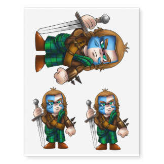 Scottish cartoon warrior temporary tattoos