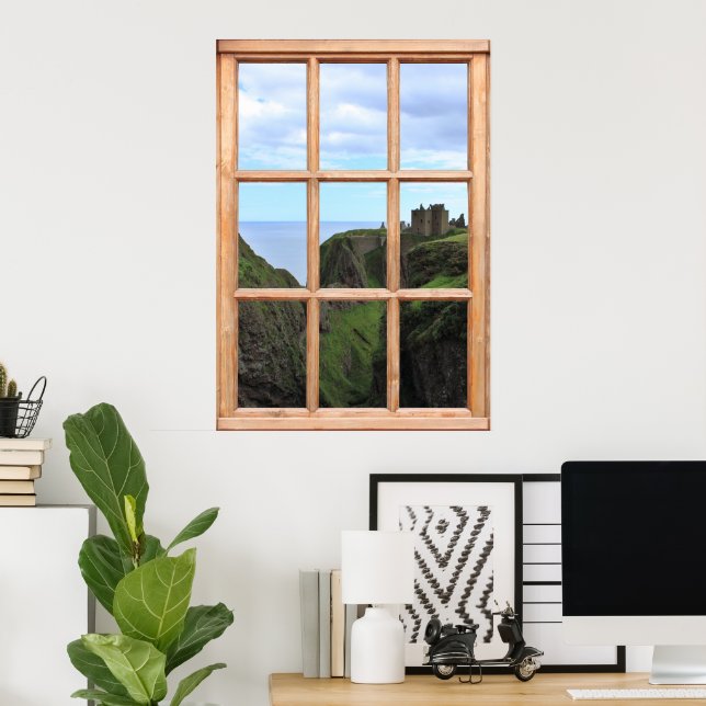 Scottish Castle on Cliff View from a Window Poster (Home Office)