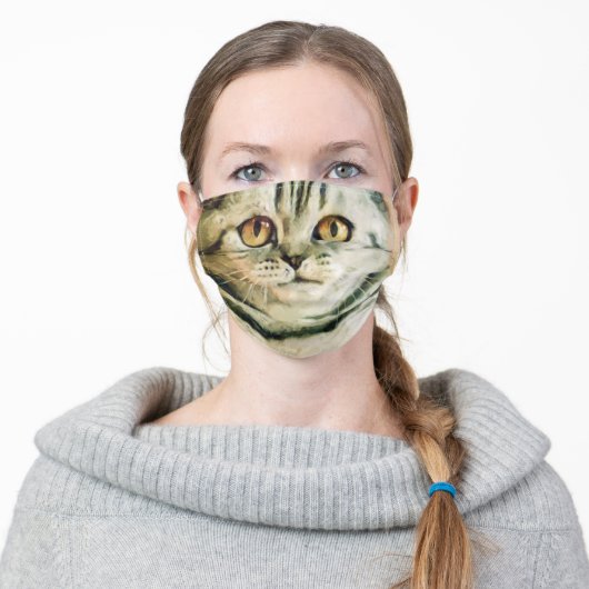 Scottish Cat Face Adult Cloth Face Mask (Worn)
