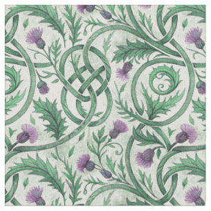 Scottish Celtic Knot Purple Thistle Floral Design Fabric