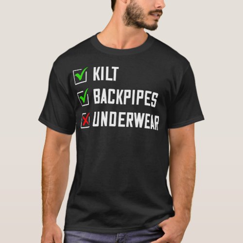 Scottish Checklist Kilts Bagpipes Underwear For A  T_Shirt