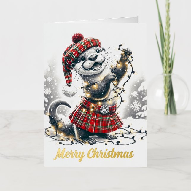 Scottish Christmas Otter Christmas Foil Greeting Card (Front)